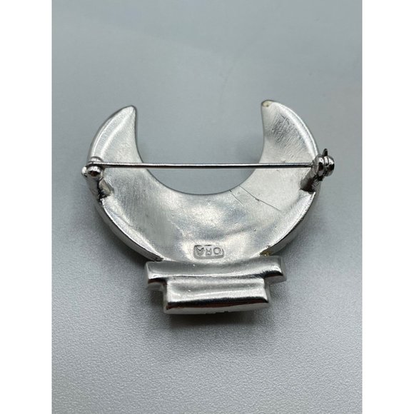 Signed ORA Vintage Crown Pin Brooch Rhinestones Pave Pot Metal 1940s Costume Pin - Picture 7 of 10